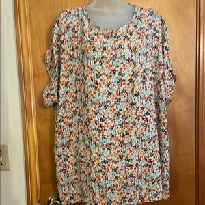 LOFT Boxy Flutter Sleeve Blouse in Orange and Blue